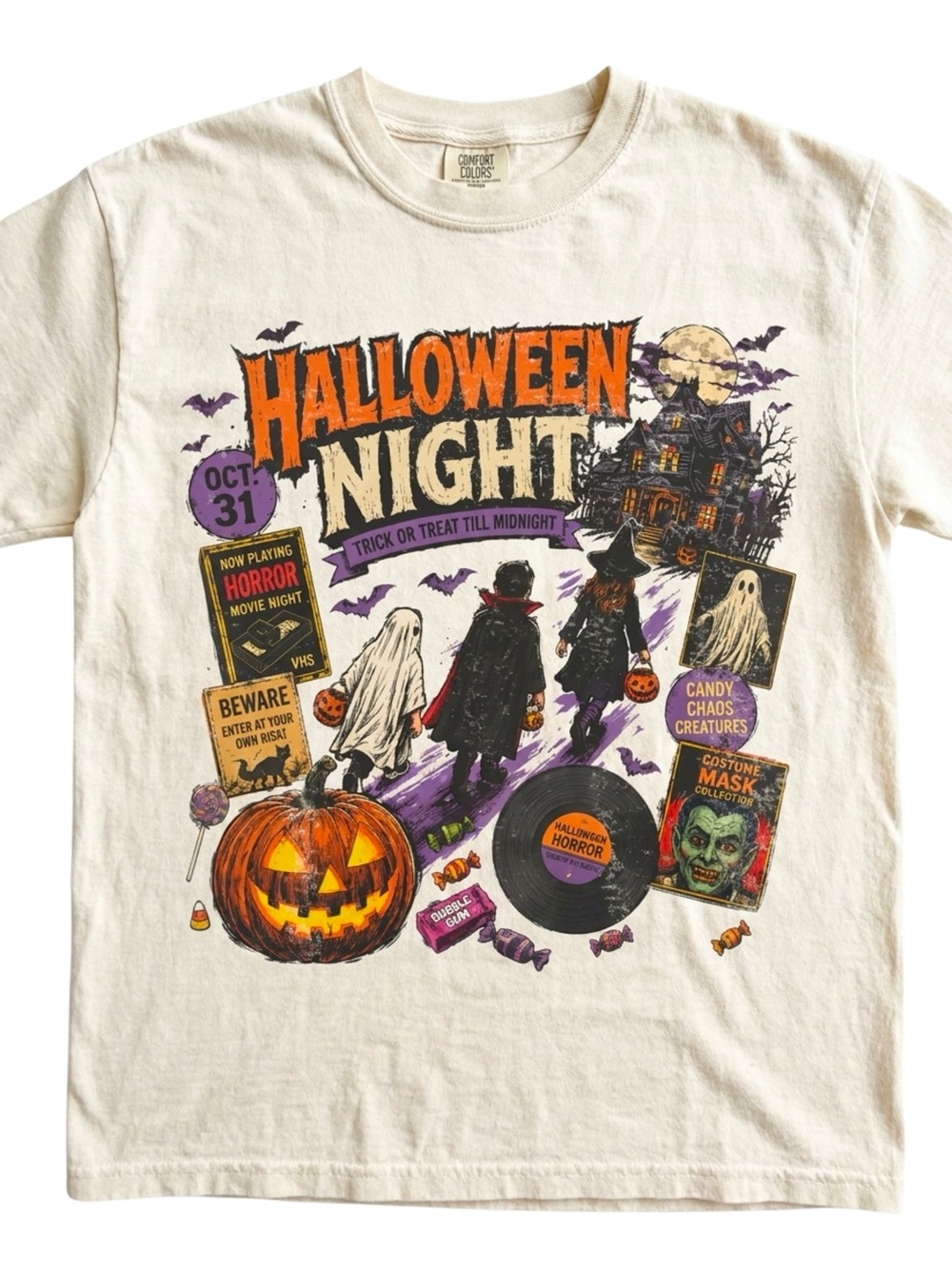 Retro Halloween Night Trick Or Treat Comfort Colors Cream Tee